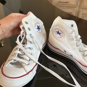 Converse White High-Tops with Red Accents
